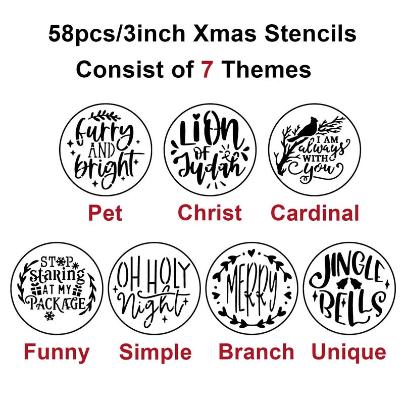 zosylley Christmas Stencils for Painting on Wood Slice,3 "" Small Christmas Stencils for Crafts Reuable Xmas Holiday Stencil for Tiered Tray Wood Sign Decor - Image 2